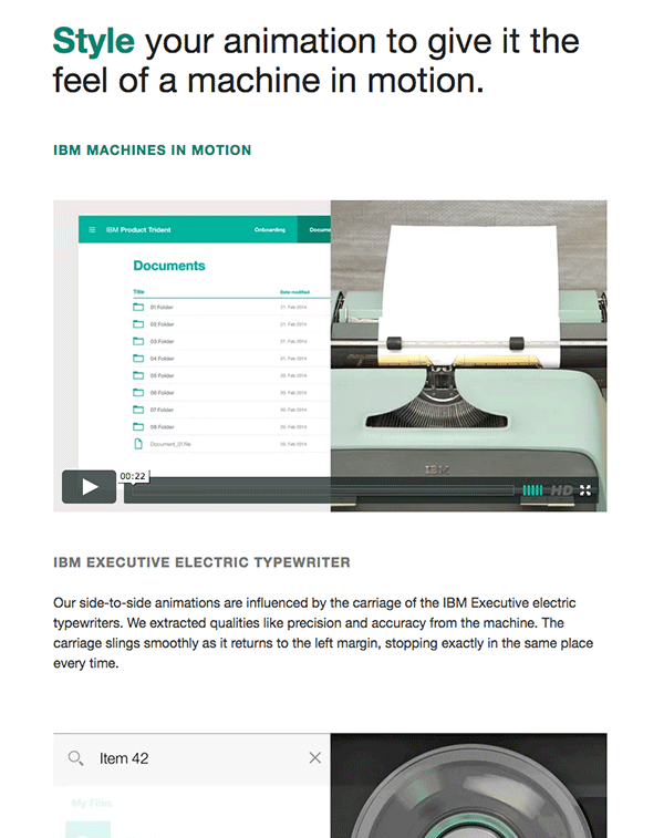 Part of the animation style section of IBM's Design Guidelines