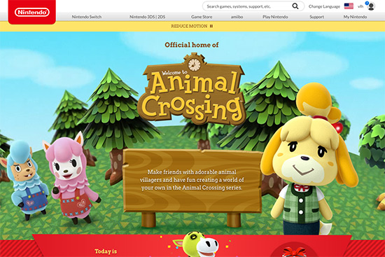 Screen grab of the Animal Crossing web site